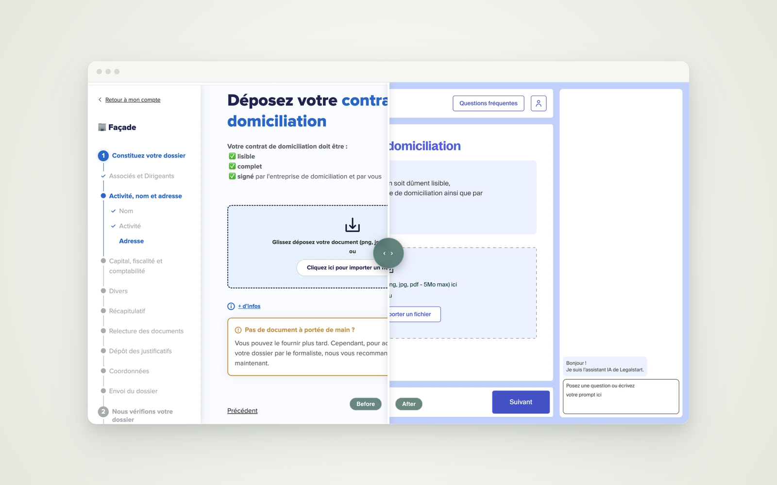 Legalstart service flow before and after the rebrand