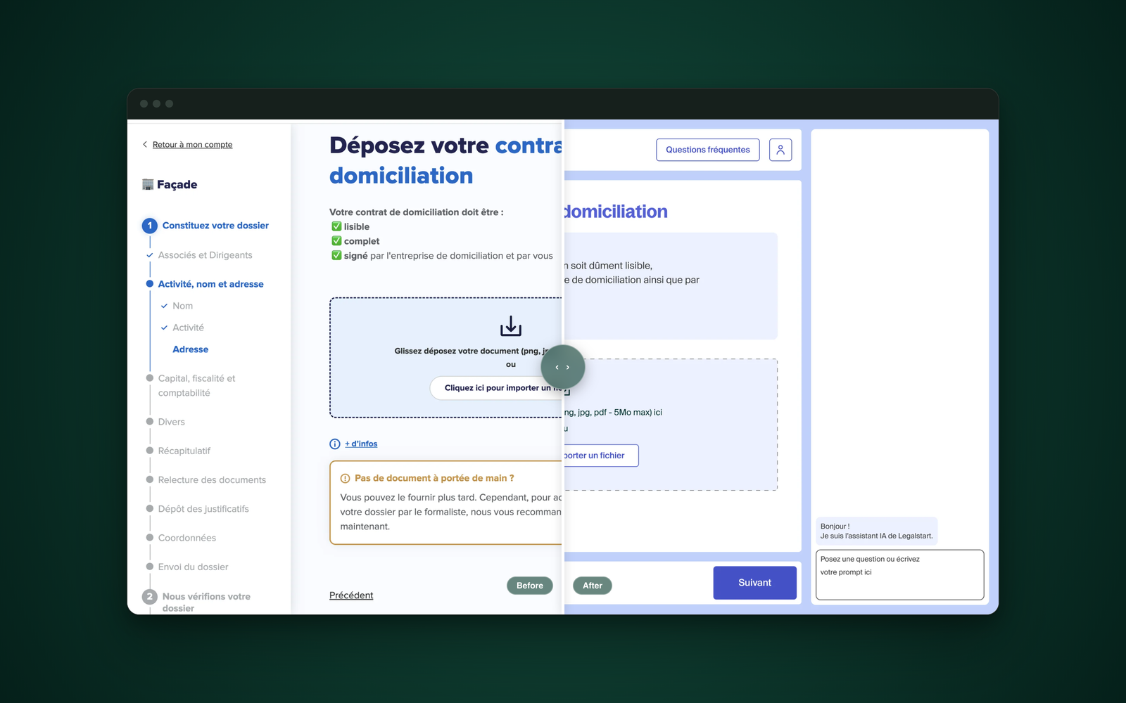 Legalstart service flow before and after the rebrand