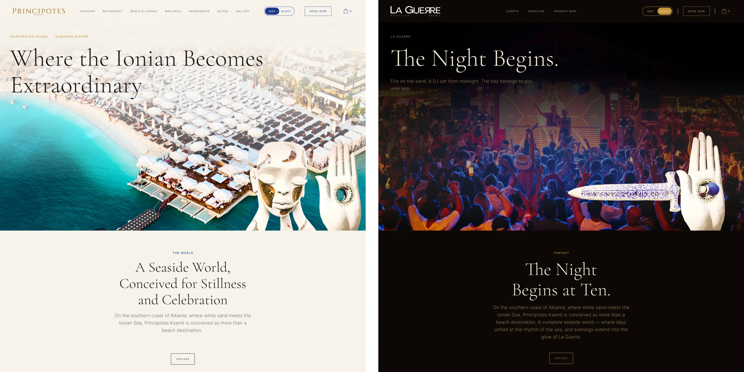 Principotes Ksamil: Day and Night homepage designs