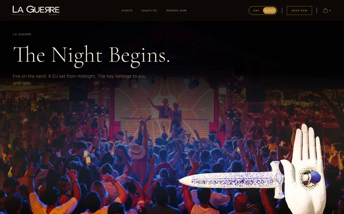 La Guerre homepage, the night design of the same site
